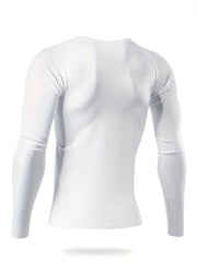 Men's Letter Print Compression Long Sleeve Shirt for Sports Workout
