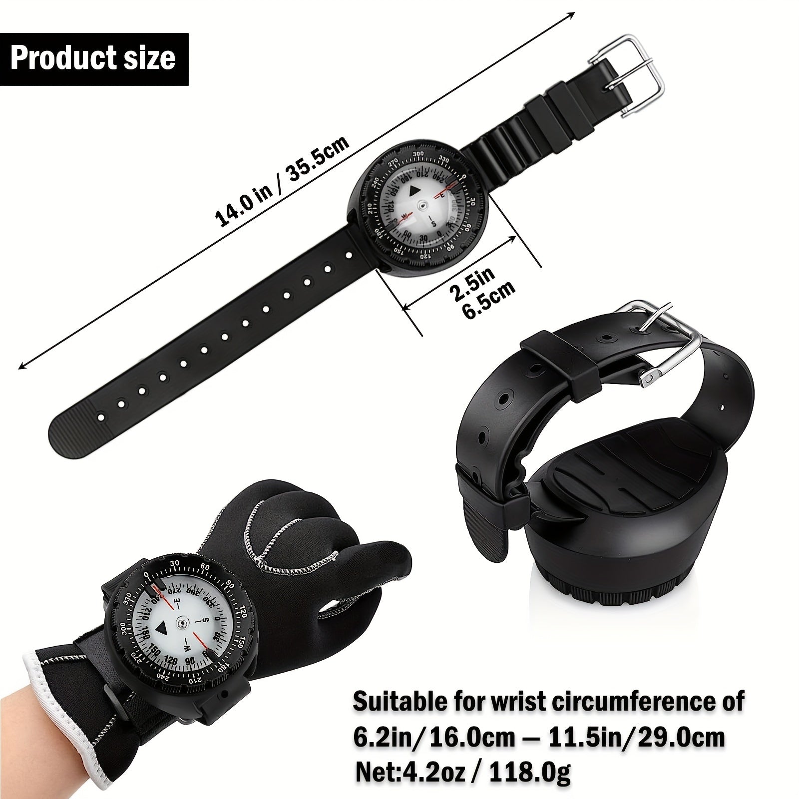 Scuba Waterproof Wrist Compass With TPU Band