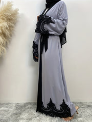 Women's Plus Floral Embroidered Abaya Dress With Belt