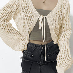 Flare Sleeve Eyelet Cardigan Beach Wear Crochet Cardigan