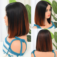 Ombre Short Straight Bob Cut Wig 4x4 Lace Front Human Hair Wig
