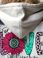 Western Style LOVE Print Sunflower Graphic Hoodies Girls Pullover