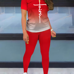 Women's Plus Ombre & Cross Tee & Leggings 2-Piece Set