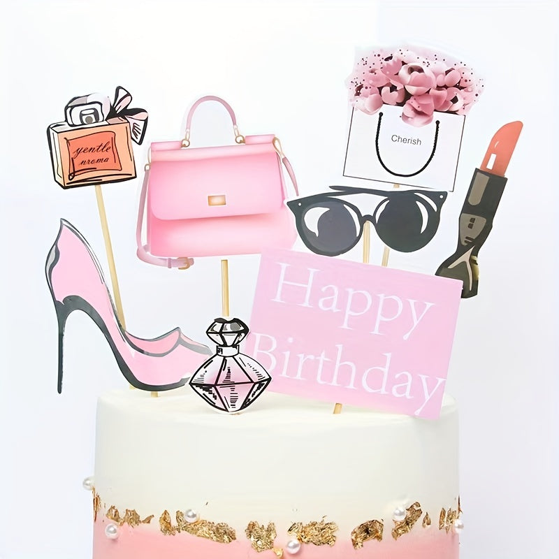 8pcs Birthday Cake Decoration Set - Makeup Theme