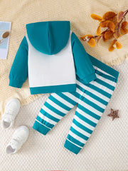 Baby Elephant Print Hooded Sweatshirt Striped Pants Set