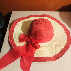 Bowknot Block Sun Hat Crochet Wide Brim Drawstring Straw Hat
