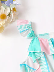 Toddler Girls Striped Graphic Rompers Jumpsuits
