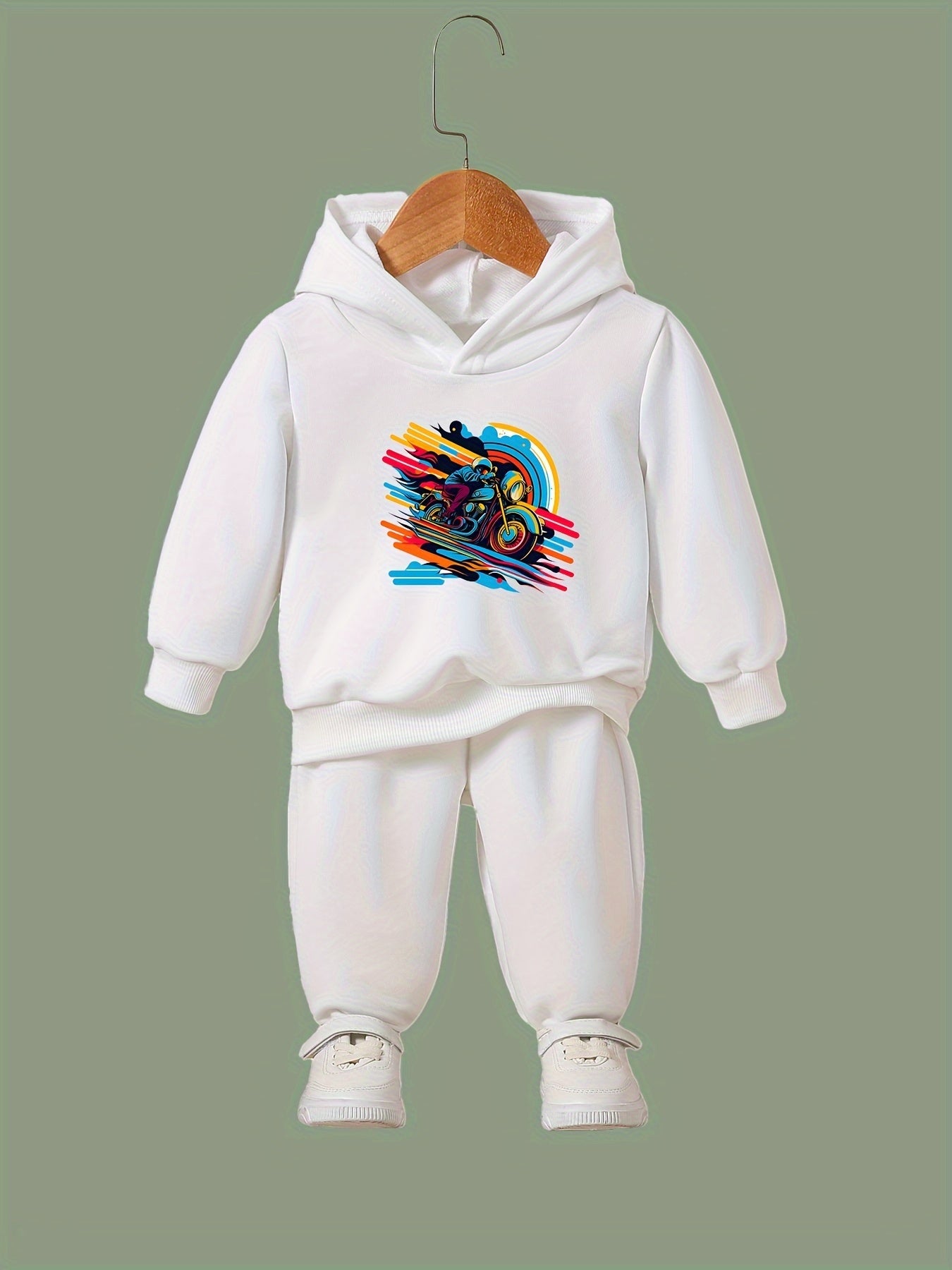 Motor Biker Long Sleeve Hoodie & Sweatpants Set