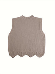 Casual Sweater Vest Floral Trim Knit Vest