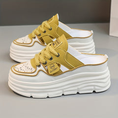 Women's Breathable Platform Mule Sneakers Lace Up Shoes
