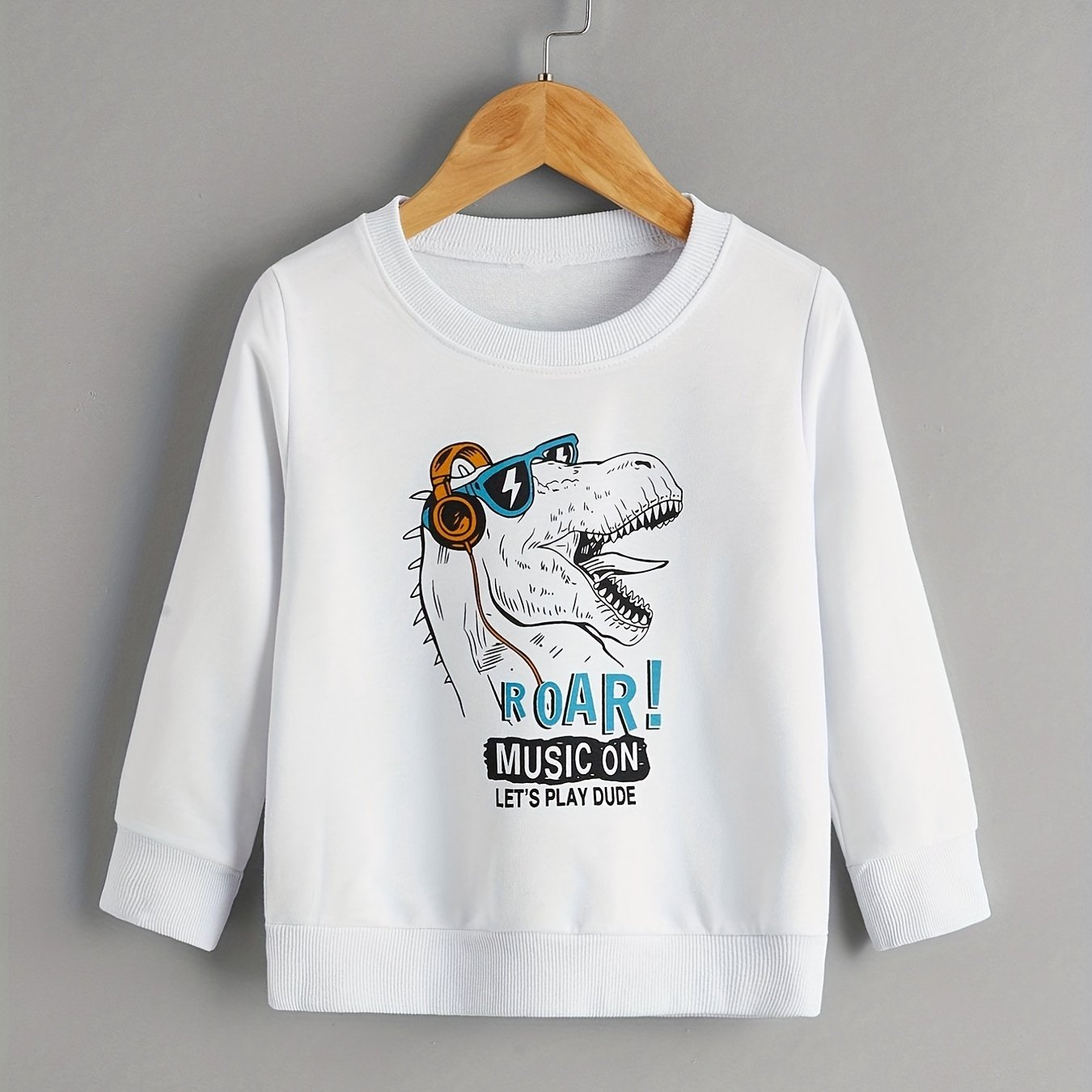 Funny Dinosaur Print Boys Sweatshirt Long Sleeve Crew Neck Tops