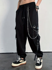 Men's Drawstring Sweatpants with Chain Decor and Pockets