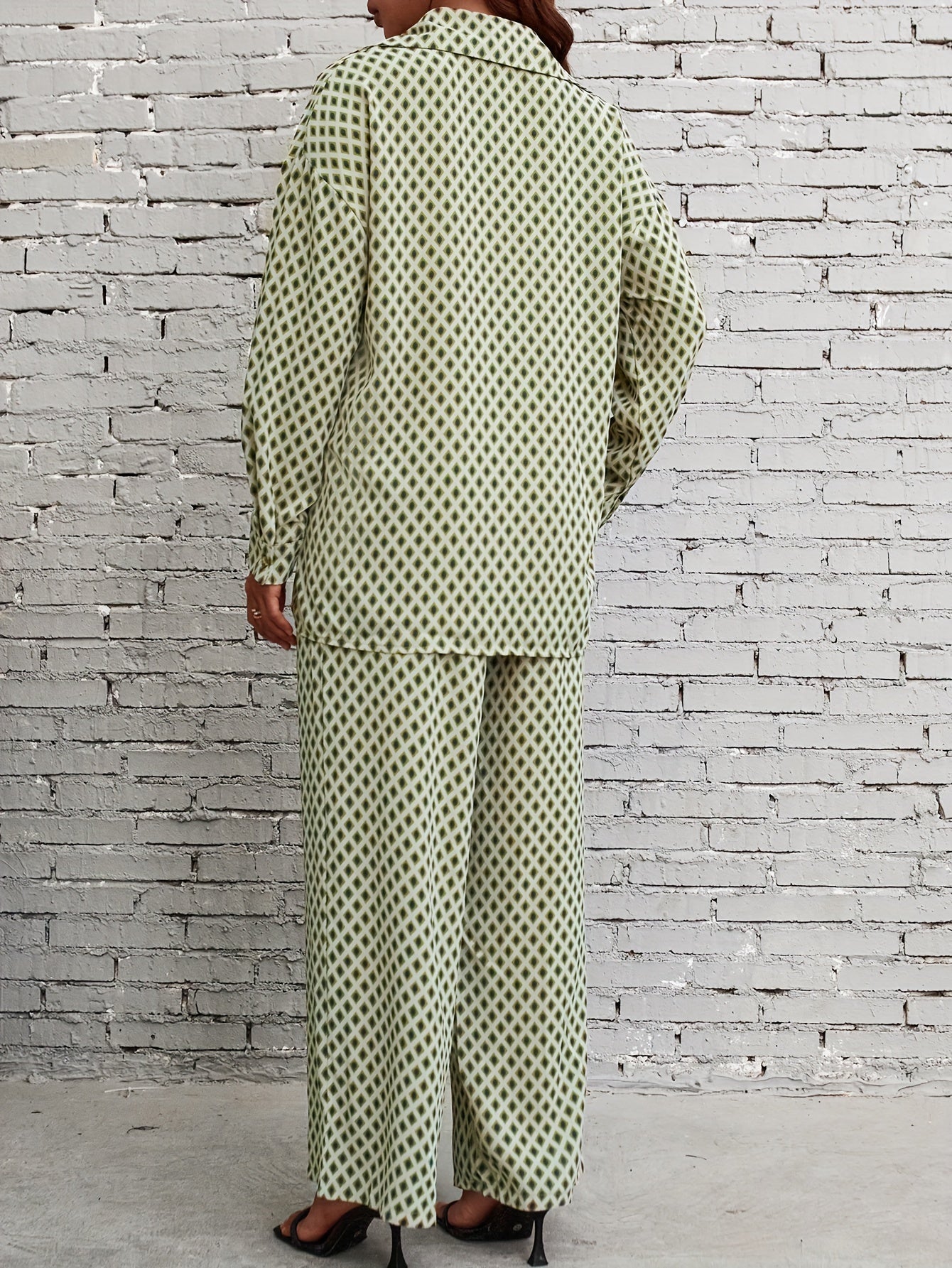 Plaid Print Two Piece Set Shirt & Pants Outfits Women's Clothing