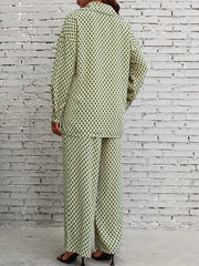 Plaid Print Two Piece Set Shirt & Pants Outfits Women's Clothing