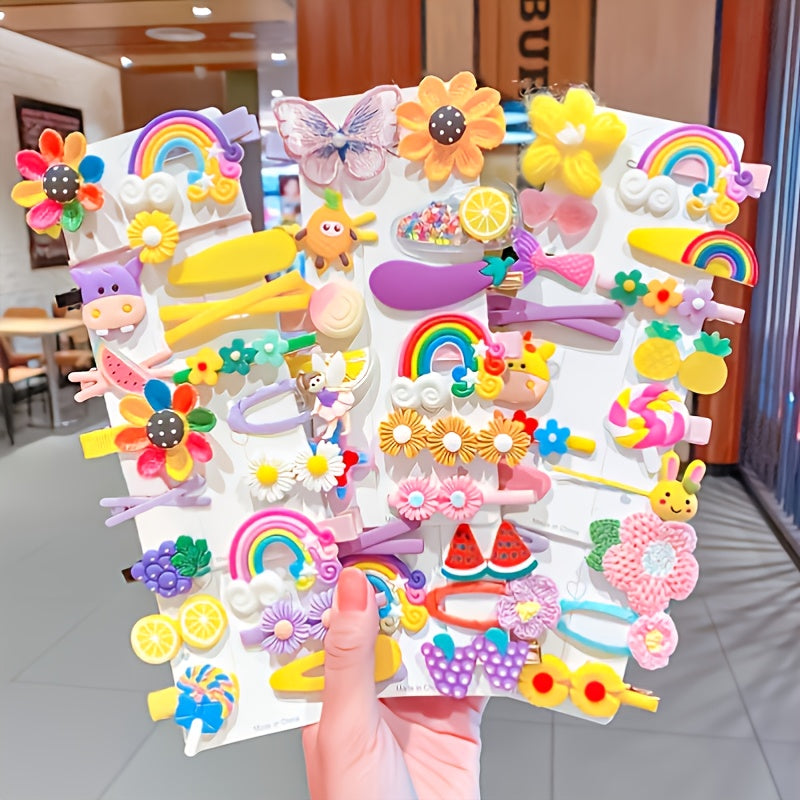 14Pcs Candy Hair Pin Set for Kids Flower Rainbow Animal & Fruit Clips