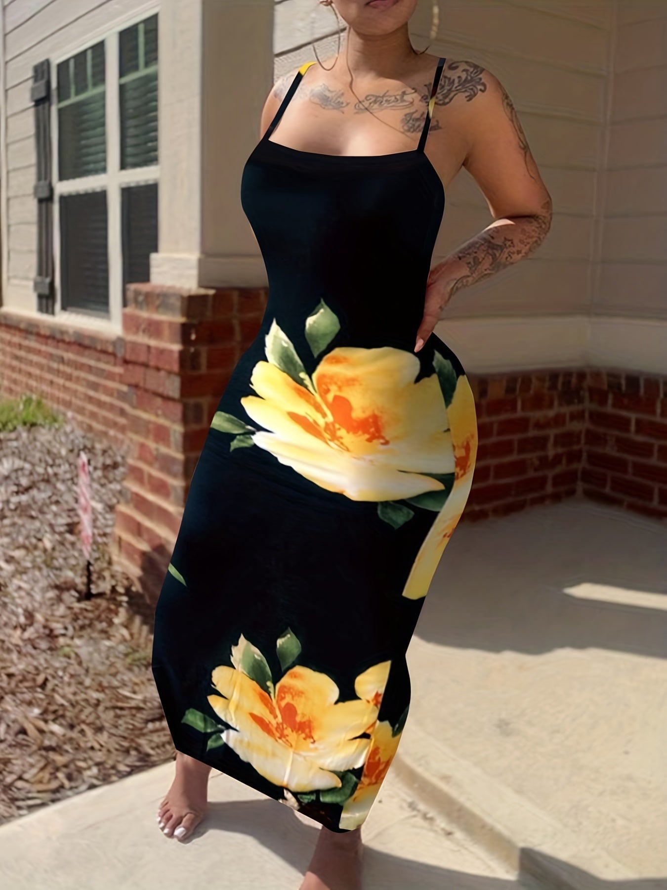 Floral Print Bodycon Maxi Cami Dress