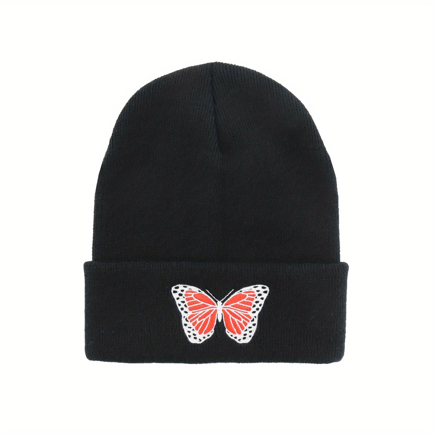 Butterfly Embroidered Beanie Y2K Knitted Hat Warm Skull Hat