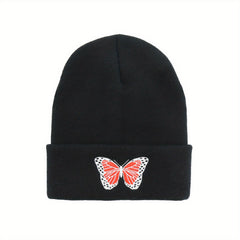 Butterfly Embroidered Beanie Y2K Knitted Hat Warm Skull Hat