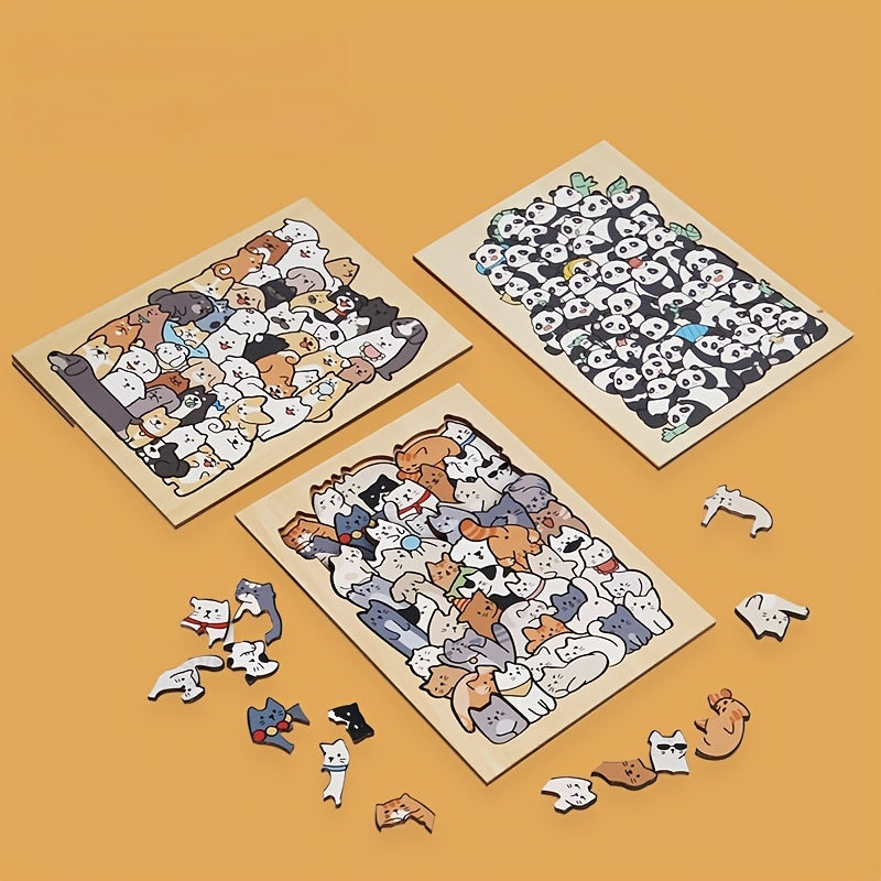 Wooden Animal Puzzle: 50 Cartoon Animals for Stacking & Decor