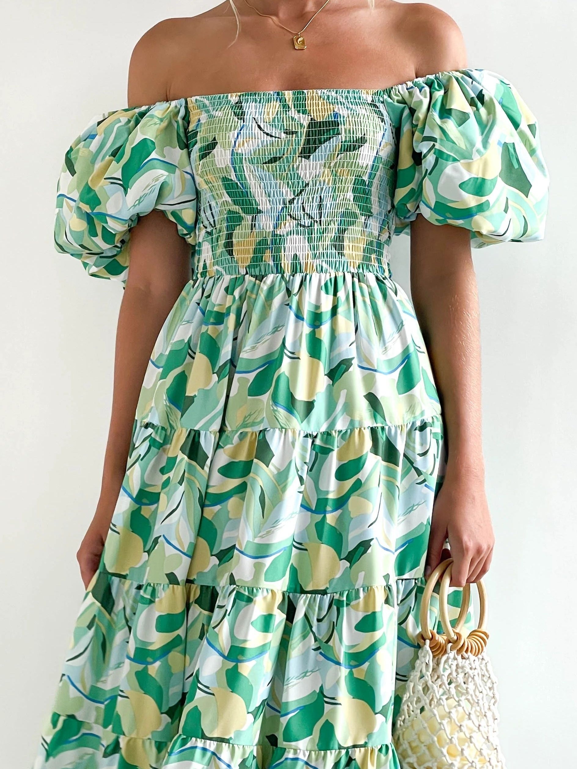 Floral Print Boho Maxi Dress Puff Sleeve Tiered