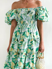 Floral Print Boho Maxi Dress Puff Sleeve Tiered