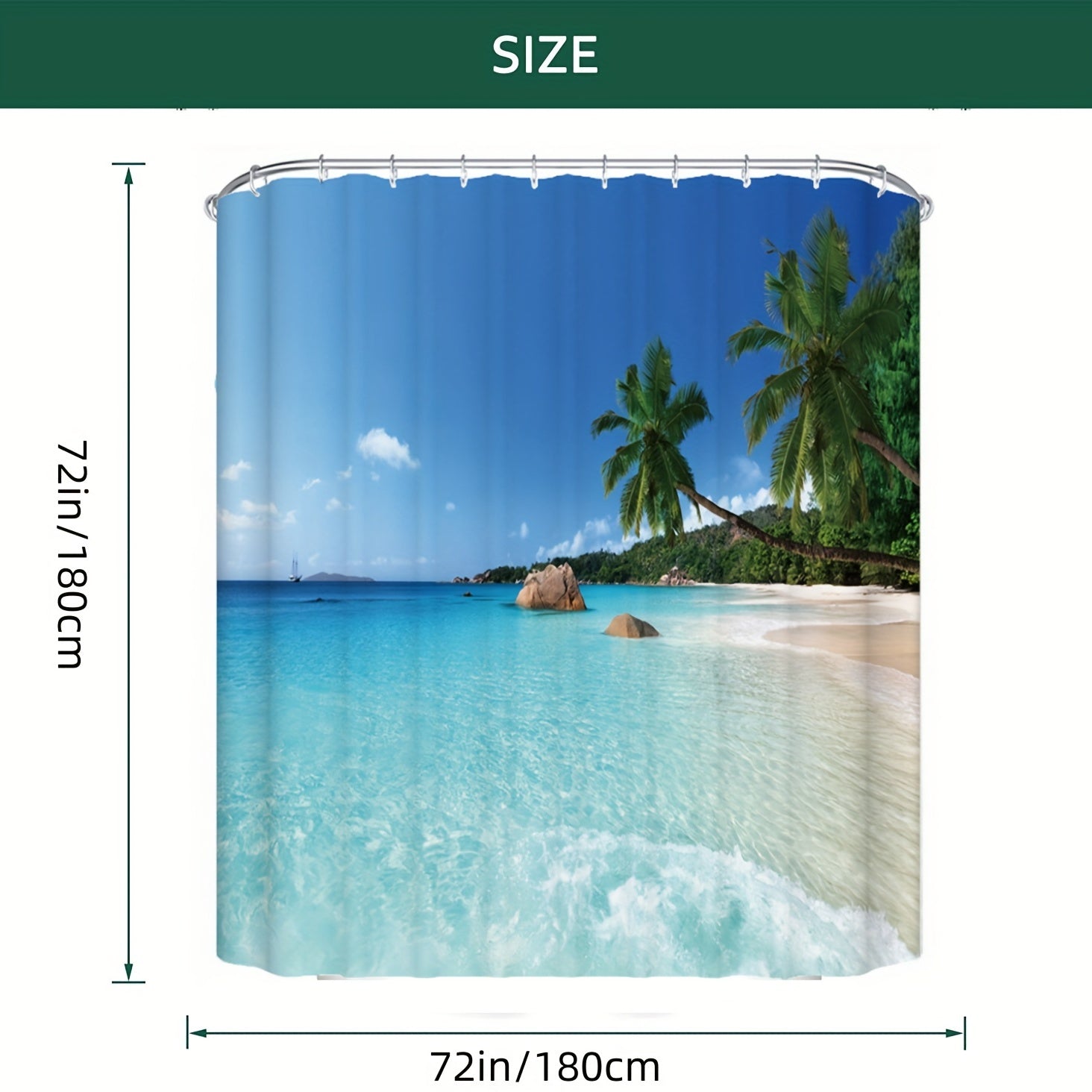 Beach Shower Curtain Summer Palm Tree Decor Waterproof 72x72 Inch