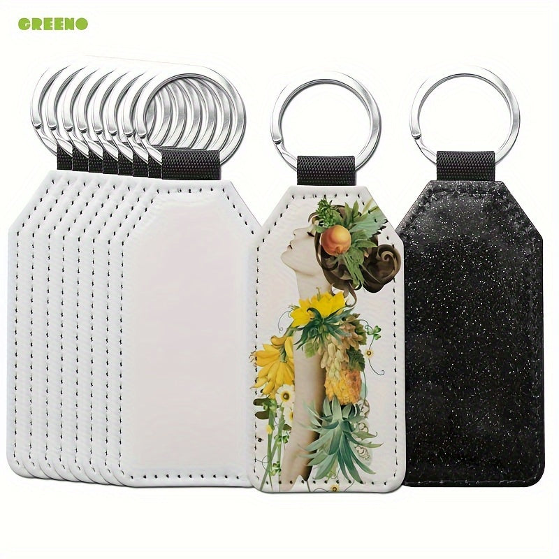 10pcs PU Leather Sublimation Keychains Heat Transfer Glitter Keyring