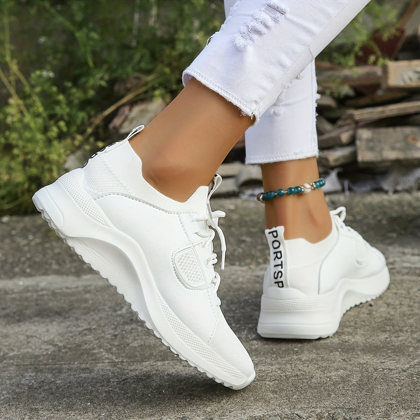 Women's Knitted Lace Up Sneakers Comfortable Breathable Running Shoes