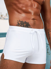 Men's Swim Boxers Solid Swimsuit Shorts Pants With Drawstring