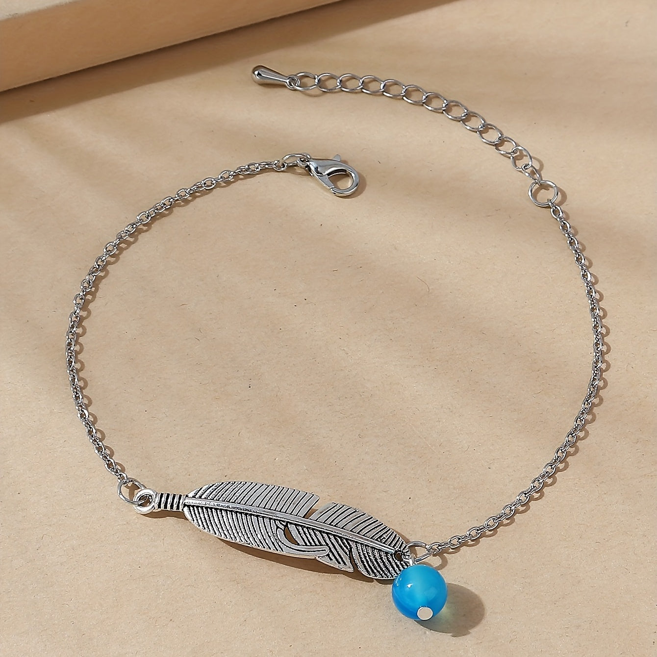 Leaf Shape Ankle Bracelet Stone Pendant Chain for Summer Beach Jewelry
