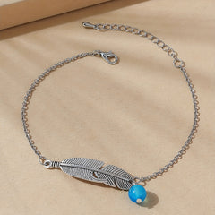 Leaf Shape Ankle Bracelet Stone Pendant Chain for Summer Beach Jewelry