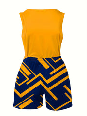 Women's Plus Geo Print V Neck Tank Top & Drawstring Shorts Outfit Set