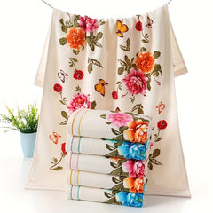 Peony Flower Bath Towel & Hand Towel Set - Cotton Gauze Double Layer