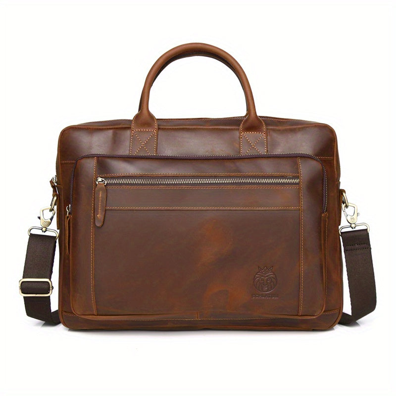SCHLATUM Leather Briefcase Men Vintage Crazy Horse Business Bag