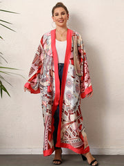 Boho Kimono Women's Plus Graphic Print Contrast Trim Long Sleeve