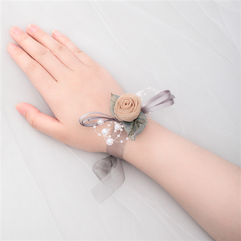 Bridesmaid Wrist Flowers Faux Pearl Bracelet Wedding Supply