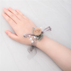 Bridesmaid Wrist Flowers Faux Pearl Bracelet Wedding Supply