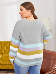 Colorblock Long Sleeve Sweater Women's Plus Casual Pullover Sweater