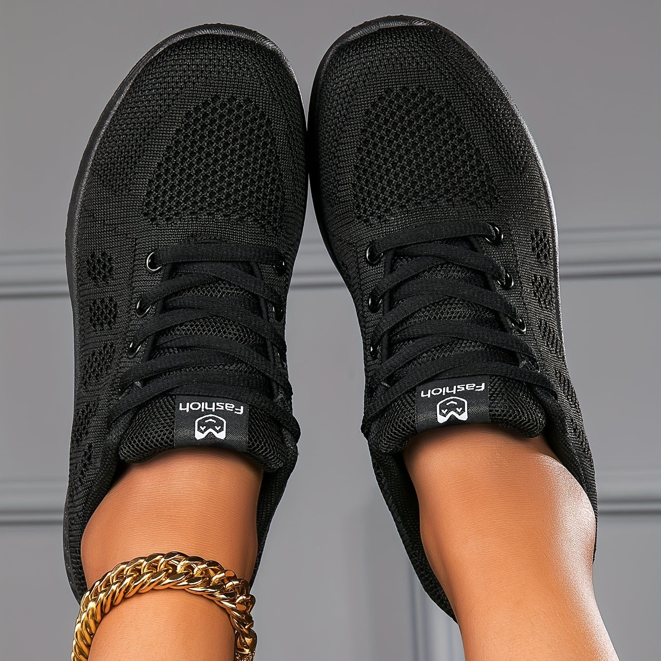 Women's Letter Patched Flying Woven Running Shoes Lace Up Sporty Walking Shoes