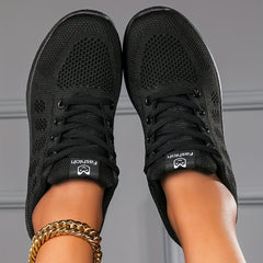 Women's Letter Patched Flying Woven Running Shoes Lace Up Sporty Walking Shoes