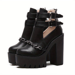 Goth Platform High Heels Chain Buckle Ankle Boots