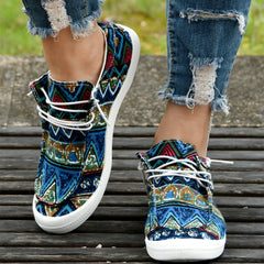 Ethnic Style Canvas Lace up Loafers Casual Boat Shoes