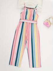 Baby Girls Striped Jumpsuit Overalls With Belt Kids Clothes