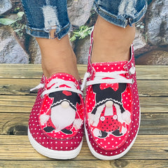 Red Polka Dot Couple Dwarf Flat Sports Shoes for Women