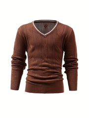 Stretch Knit V Neck Pullover Sweater for Men