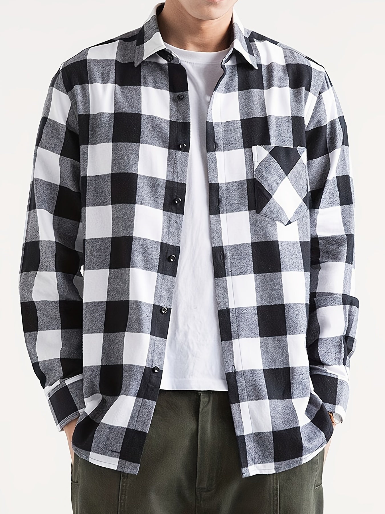 Plaid Print Button Up Shirt Men's Spring Summer