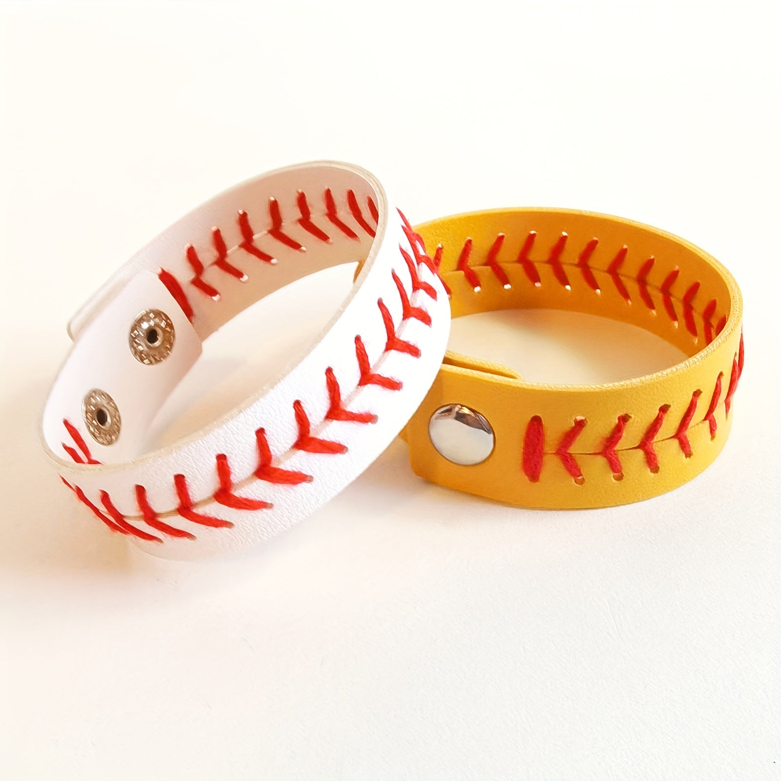 Hand Stitched Softball Baseball Faux Leather Bracelet Wristband