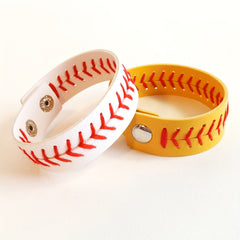 Hand Stitched Softball Baseball Faux Leather Bracelet Wristband