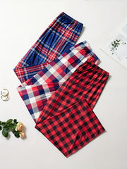 3 Pack Plus Size Casual Lounge Pants Set Women's Plus Soft Plaid Print