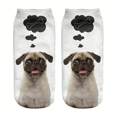 5 Pairs 3D Dog Print Low Cut Socks Women's Stockings
